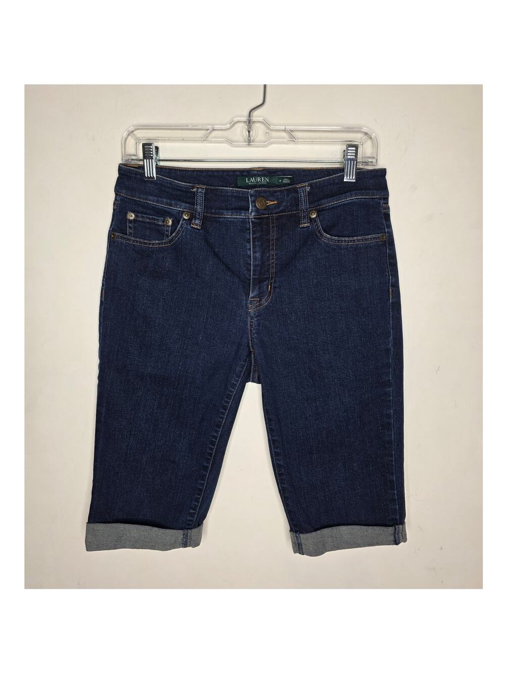 Ralph Lauren premier skinny cropped blue cotton denim jean bermuda shorts - 4